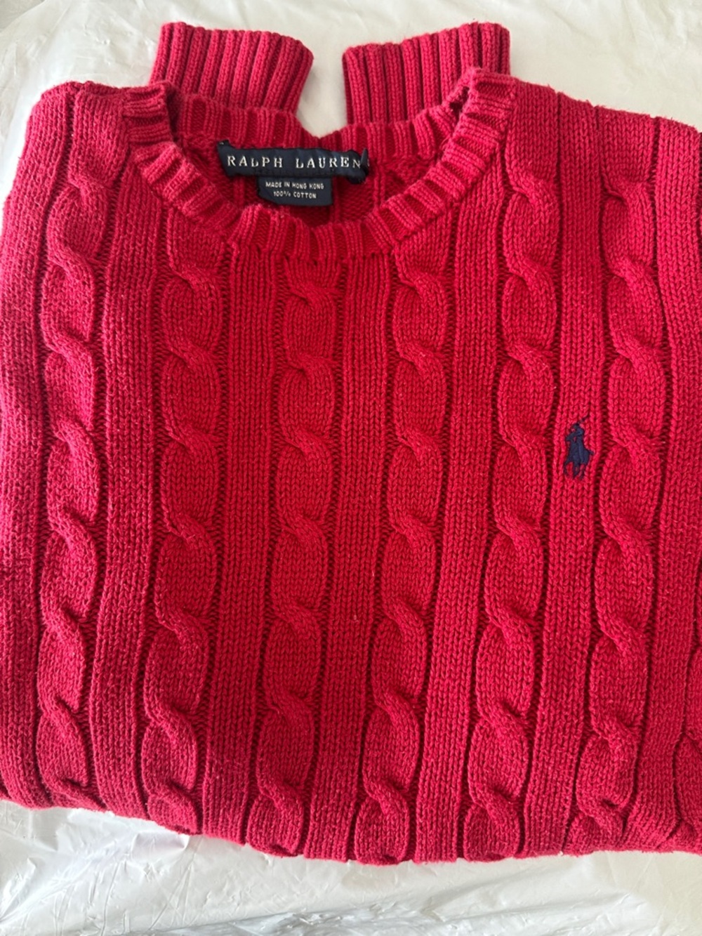 Ralph Lauren women Red Cable-Knit Cotton Crewneck Sweater